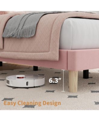 Twin Size Velvet Bed Frame, Vertical Channel Tufted Headboard, Height Adjustable, Upholstered Platform Bed, No Box Spring Needed