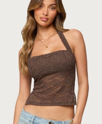 Women's Zolah Lace Straight Neck Halter Top
