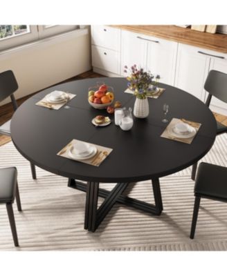 Round Dining Table for 4-6, 47.2" Farmhouse Kitchen Table with Storage, Circle Dinner Tables for Kitchen, Dining Room, Living Room