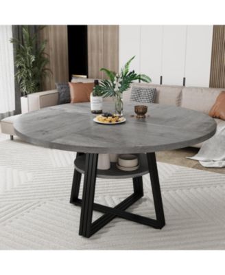 Round Dining Table for 4-6, 47.2" Farmhouse Kitchen Table with Storage, Circle Dinner Tables for Kitchen, Dining Room, Living Room