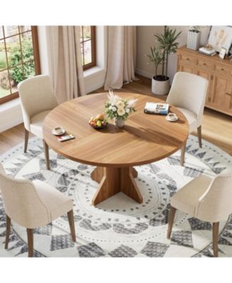 Round Dining Table for Circle Kitchen Dinner Table with Sturdy Pedestal Base, Small Spaces Dinning Room Furniture for Living Room