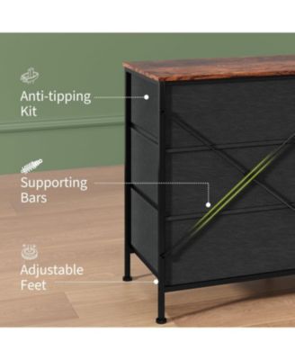 8 Drawer Fabric Dresser TV Stand with Wooden Top, Metal Frame Storage Chest, Wide Closet Orgzr for Bedroom Living Room Hallway, Natural Wood