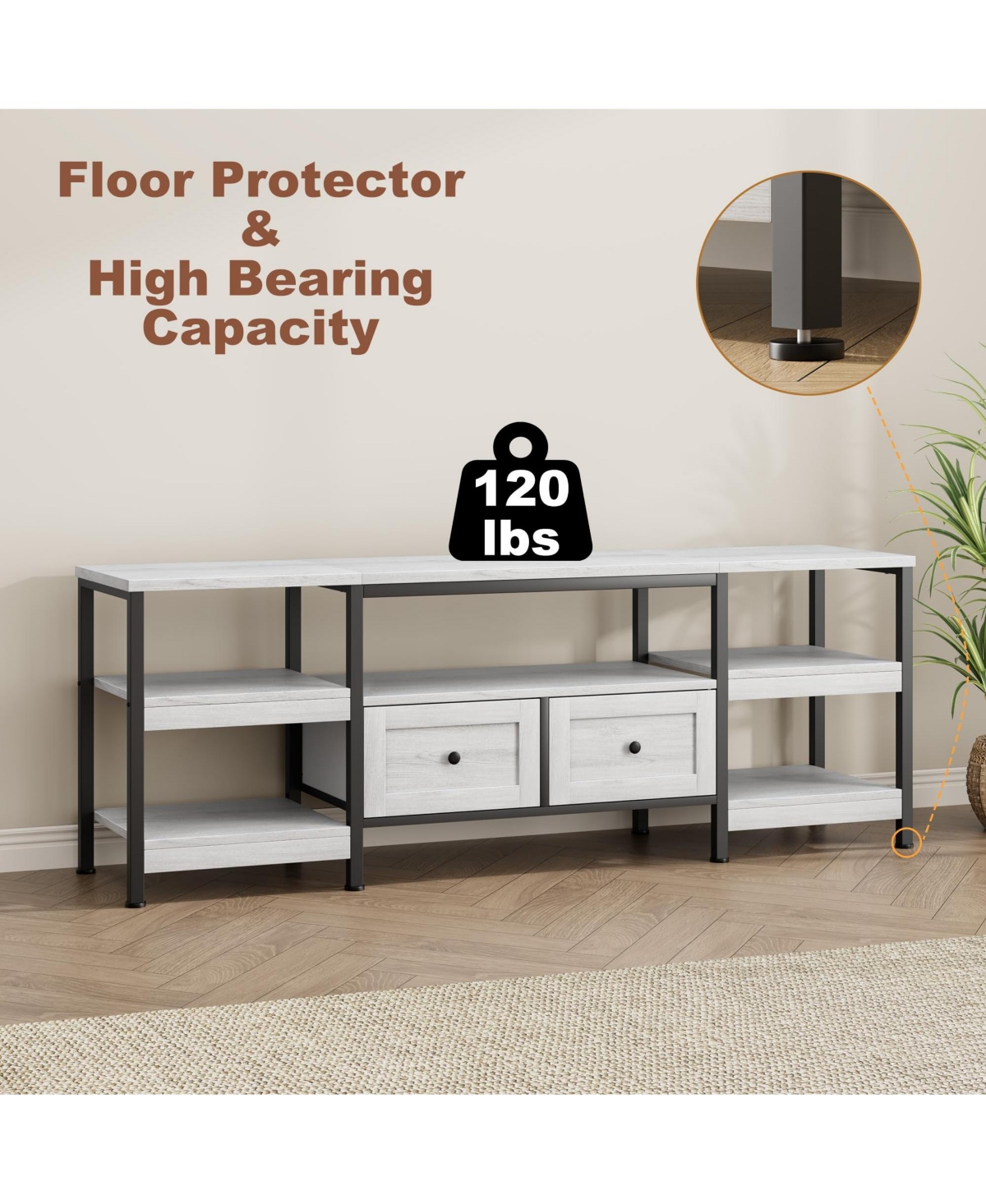 gaomon 71" Industrial Tv Stand with 2 Drawers, Entertainment Center with Open Storage Shelves