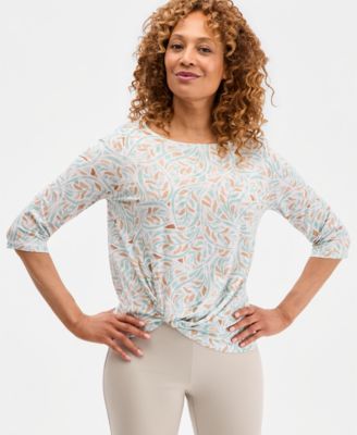 Women's Printed Boat-Neck Twist-Front Top