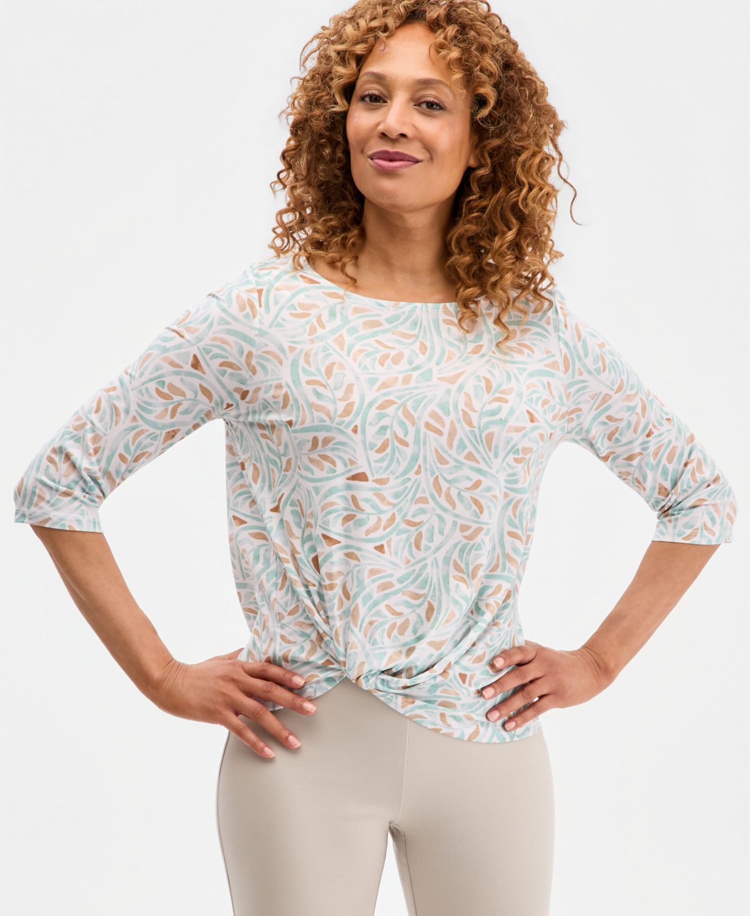 Women's Printed Boat-Neck Twist-Front Top