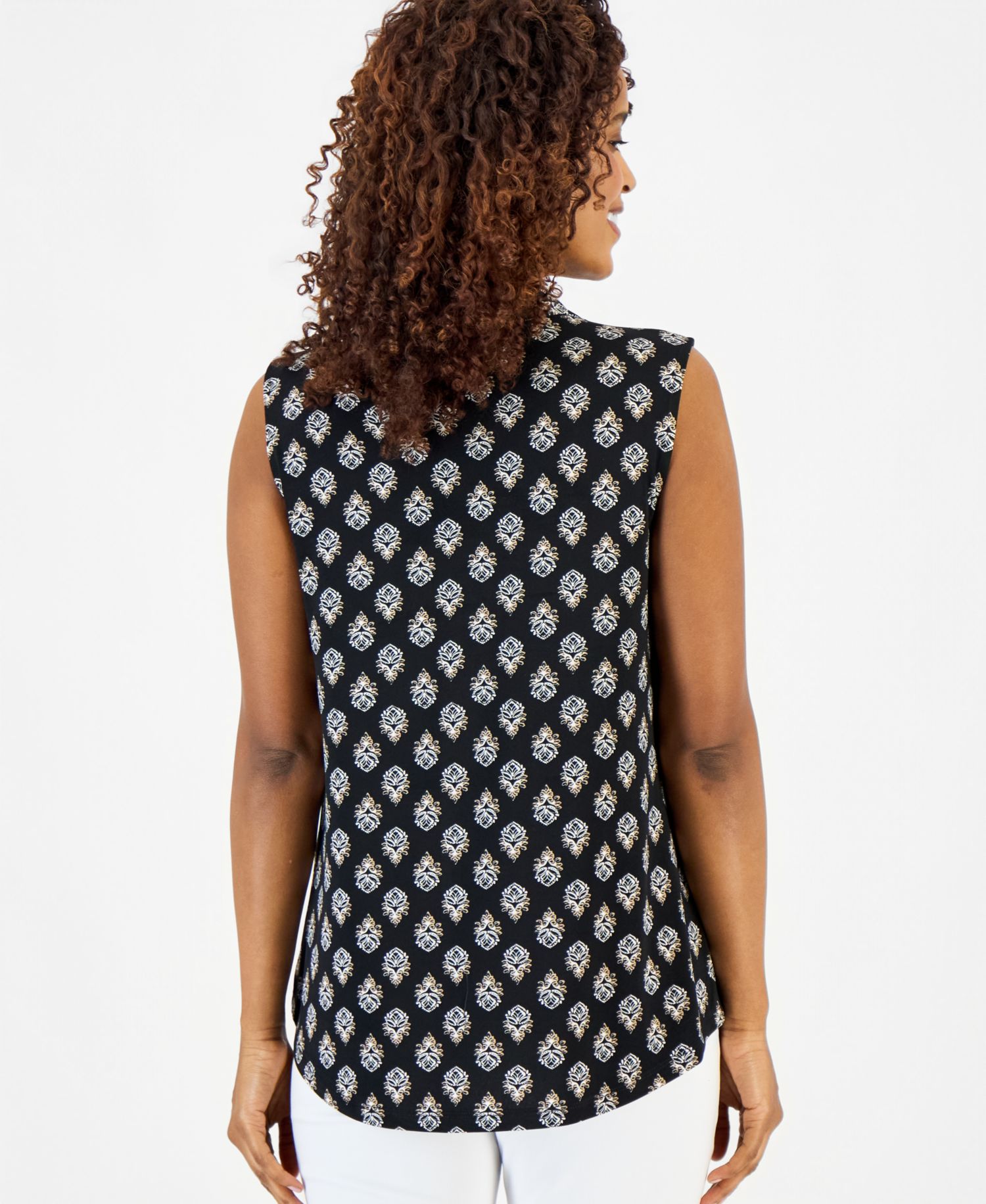 Women's Printed Sleeveless V-Neck Knit Top