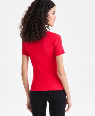 Women's Short-Sleeve Rib Knit Sweater