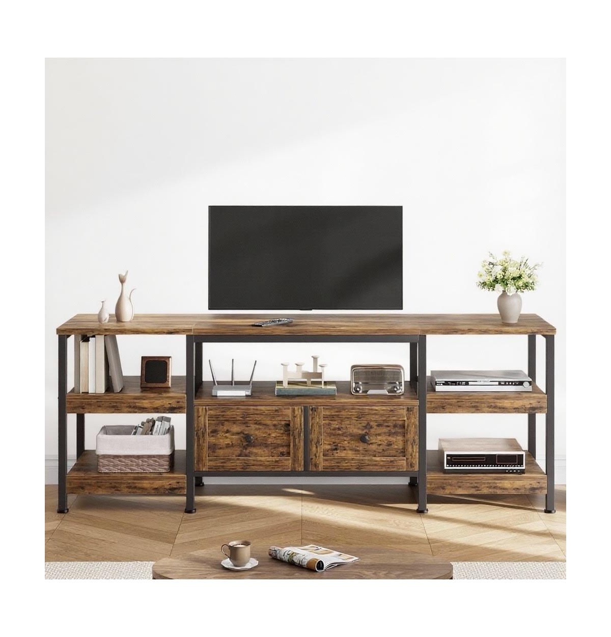 gaomon Industrial Tv Stand with 2 Drawers & Open Shelves, Metal & Wood Construction, Fit Up to 60 Inch TVs