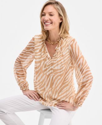 Women's Printed Foiled Ruffle Blouse