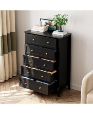  Modern Bedroom Dresser, Tall Wood Chest with Deep Drawers & Metal Knobs