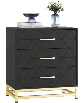 3-Drawer Wooden Bedroom Dresser, Pink Storage Chest with Gold Handles, Modern Bedside Organizer for Bedroom