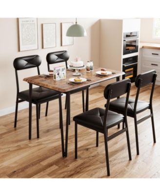 Dining Table Set for 4, Set  Kitchen Table Chairs Set of 4, Industrial Dining Room Table Set with 4 Upholstered Chairs