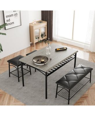 Gomon 4-Piece Dining Table Set with Upholstered Bench & 2 Stools, Storage Shelf, Space Saving Compact Kitchen Dining Table Set