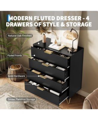 Fluted 4-Drawer Dresser for Bedroom, 32" Wide Modern Minimalist Chest of Wooden Drawers,Wide Clothes Storage Organizer