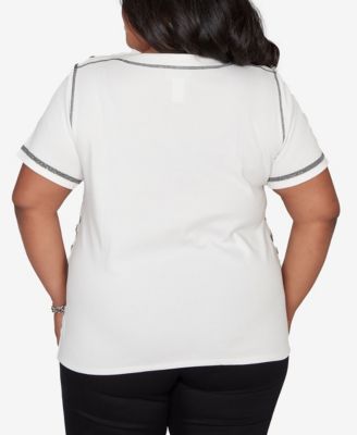 Plus Size Crowd Pleaser Flower Sequin Lace Border Top