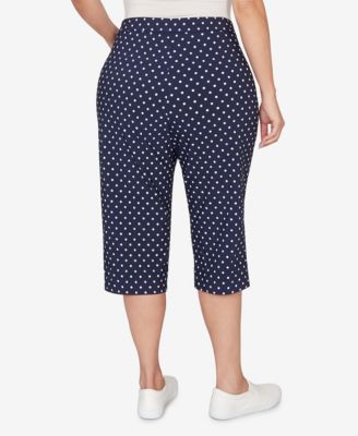 Plus Size Port Side Polka Dot Flat Front Denim Capri Pants