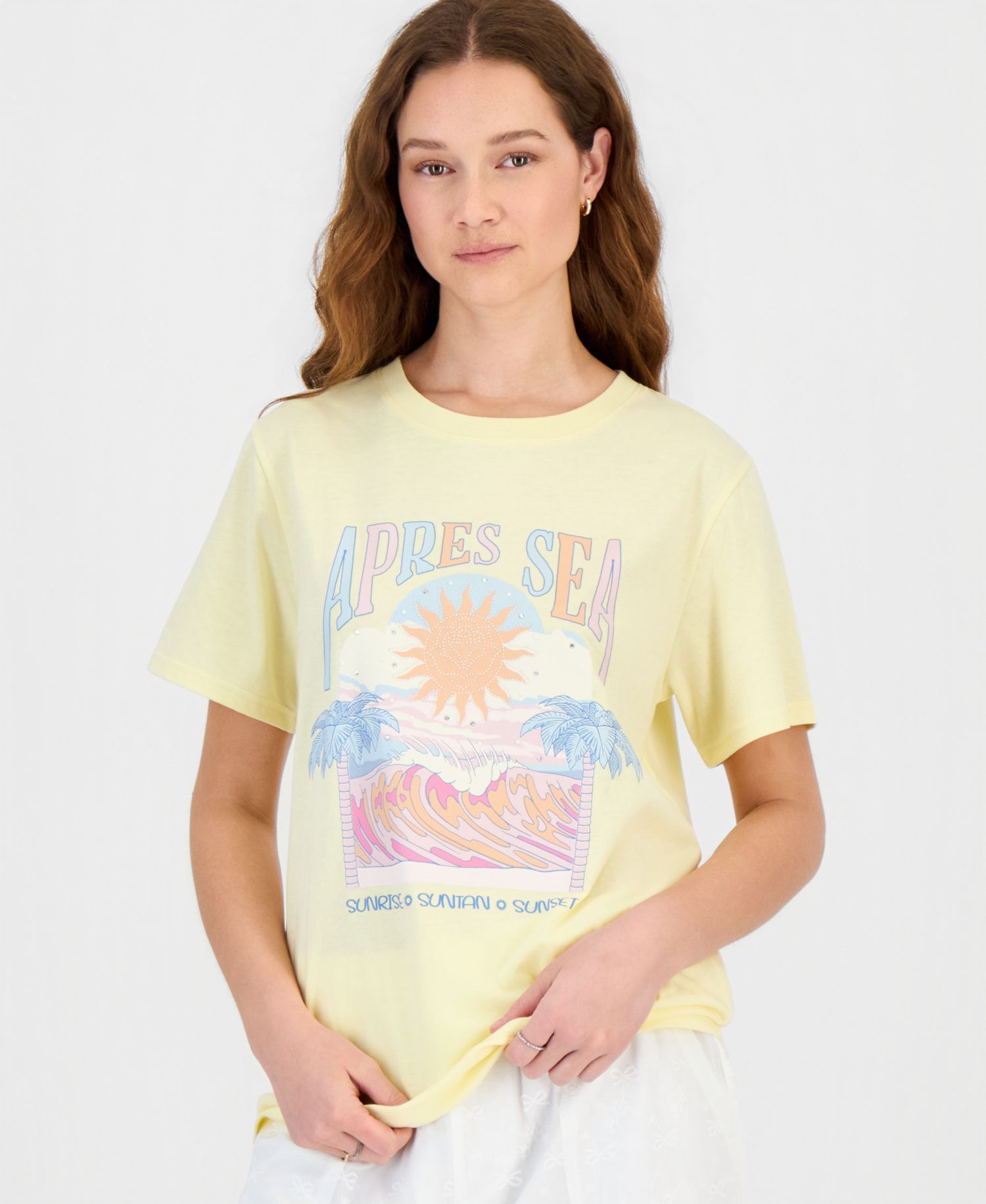 Juniors' Embellished Graphic-Print Short-Sleeve T-Shirt