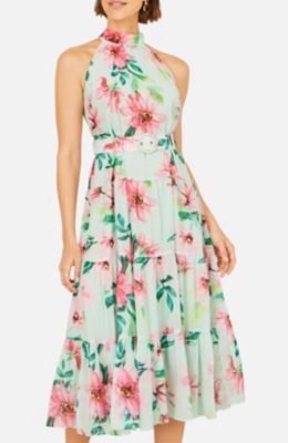 Women's Floral Halter Neck Midi Dress