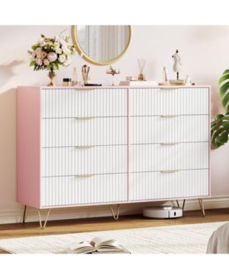 Fluted 8-Drawer Dresser for Bedroom, 55" Wide Modern Minimalist Chest of Wooden Drawers,Wide Clothes Storage Organizer