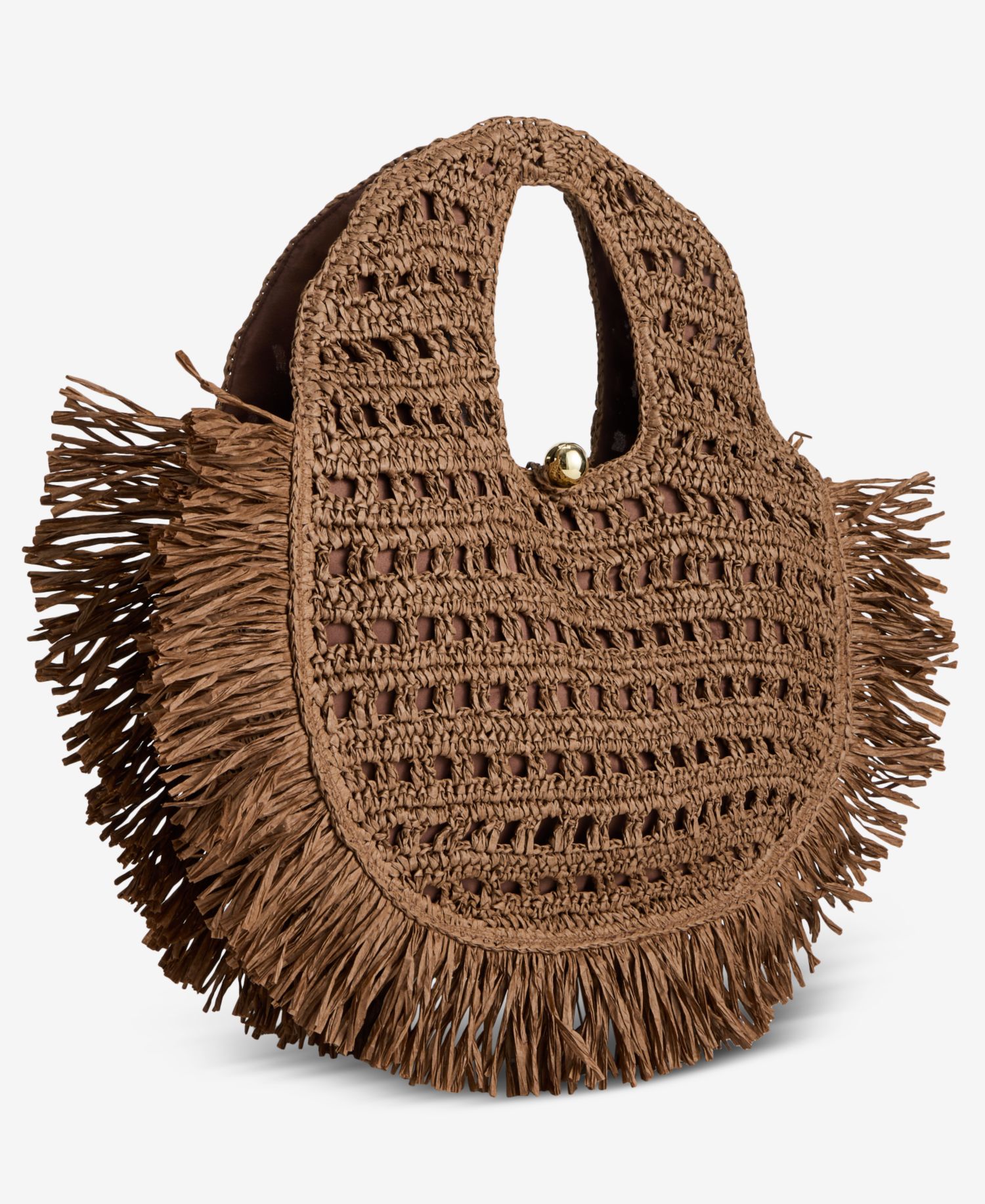 Fringe Trim Straw Tote