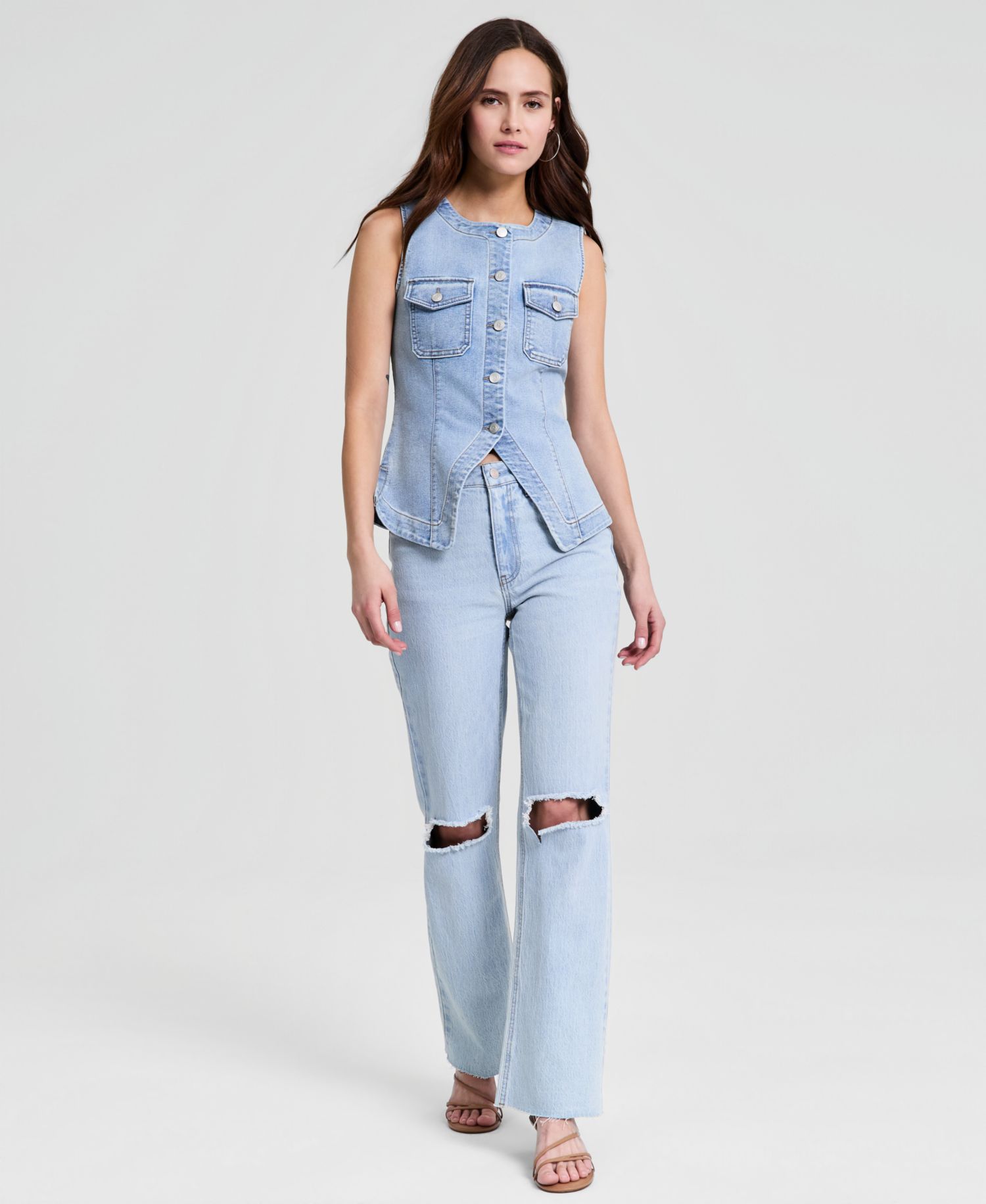 Women's Denim Sleeveless Flyaway Vest