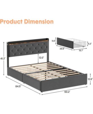 Storage Bed Frame with Headboard, 4 Drawers Under Storage Beds, Built in USB Charging Station Headboard