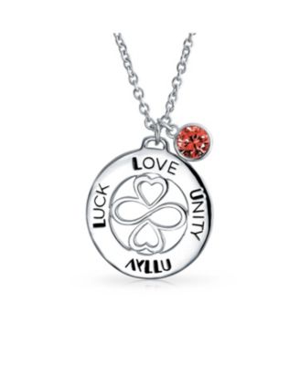 Love Luck Unity Inspirational Words Round Heart Infinity Clover Pendant Necklace Sterling Silver