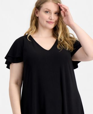 Plus Size V-Neck Flutter-Sleeve Dress