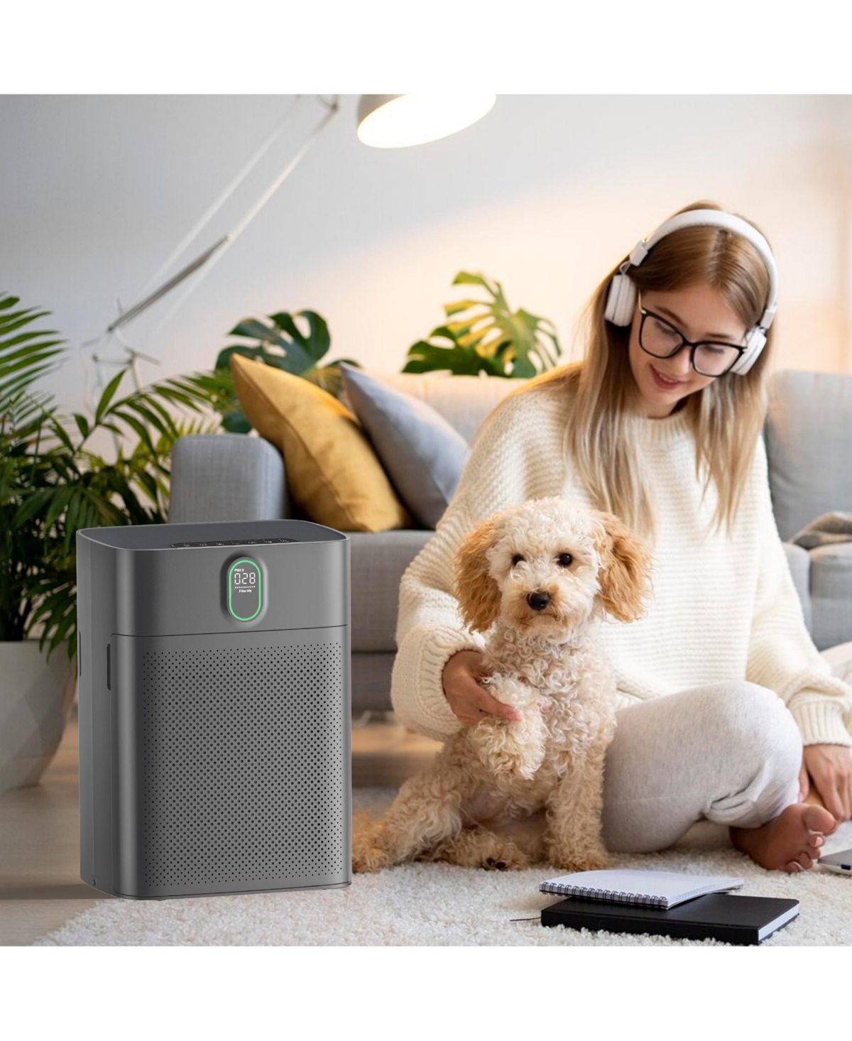 Morento Air Purifiers for Home Large Room up to 1076 Sq Ft with Pm 2.5 Display Air Quality Sensor, Remove 99.97% of Pet Hair with Double-sided Air Inl