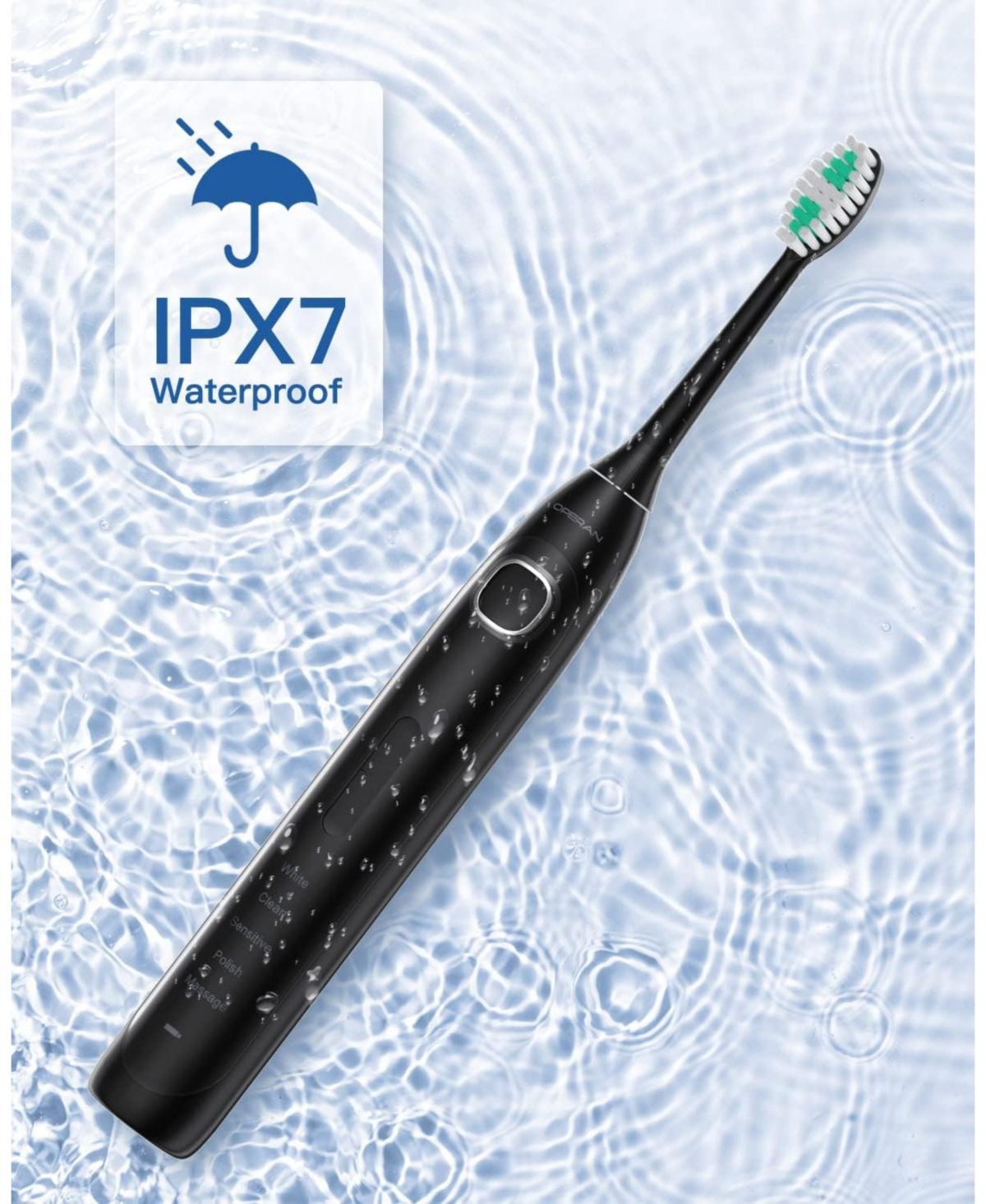 Operan Electric Toothbrush for Adults with 5 Modes, IPX7 Waterproof, 6 Brush Heads, Black