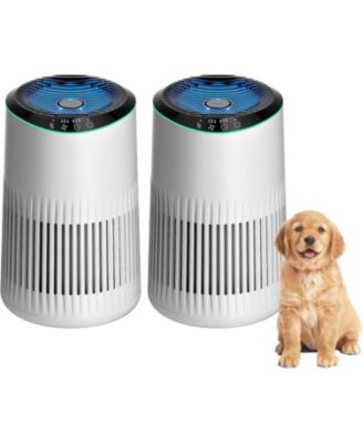 2-Pack Air Purifiers: Targets smoke, pet dander, odors (fragrance sponge included). Sleep mode, blue ambient light. Model MR2566, white