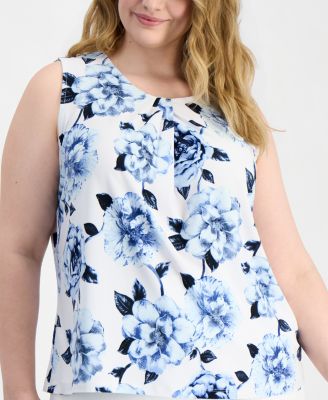 Plus Size Pleated-Neck Sleeveless Knit Top