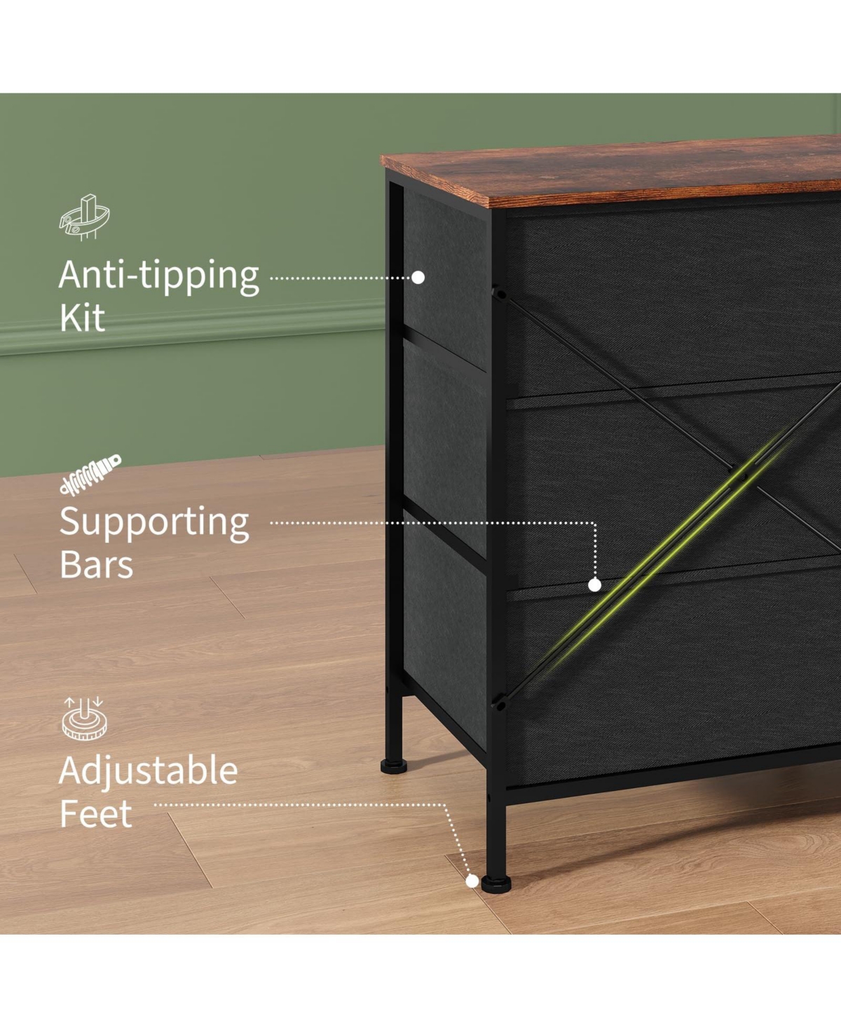 gaomon 63 Inch Dresser Tv Stand with 9 Fabric Drawers, Large Storage Chest