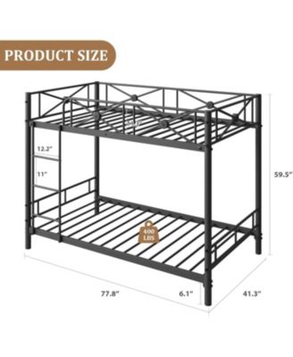Metal Bunk Bed Twin Over Twin, Stable Heavy Duty Bed with Safety Guard Rails and Space-Saving Design, Steel Bed for School, Bedroom