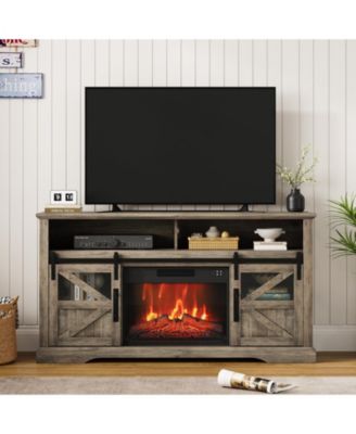 Electric Fireplace for Tvs Up to 65 in, w/ 23 in Electric Fireplace, Large Entertainment Center with Sliding Barn Door