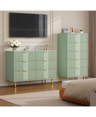Fluted Dresser for Bedroom with 6 Drawers, 39.4" Wide Modern Chest of Drawers with Metal Handle, Wooden Closet Clothes Storage Organizer