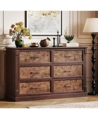 6 Drawer Dresser for Bedroom, Farmhouse 47.2" Wide Chest of Drawers with Metal Handles, Rustic Double Wood Dresser, Storage Dressers Organizer