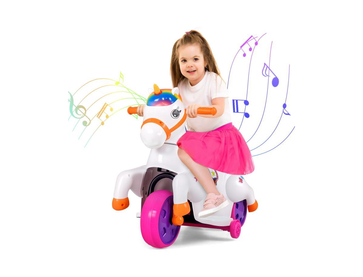 12V Unicorn Ride on Toy with Training Wheels and Horse Riding Mode