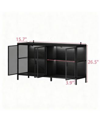 LED Illuminated Sideboard with Clear Shelves and Metal Frame for Living Room