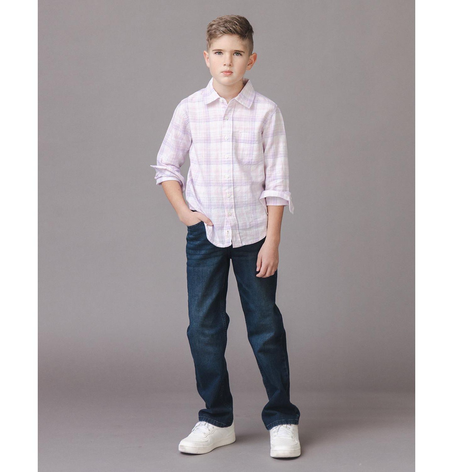 Рубашка Hope & Henry Linen Long Sleeve Button Down Shirt для мальчиков, цвет: Клетчатый — фото 2