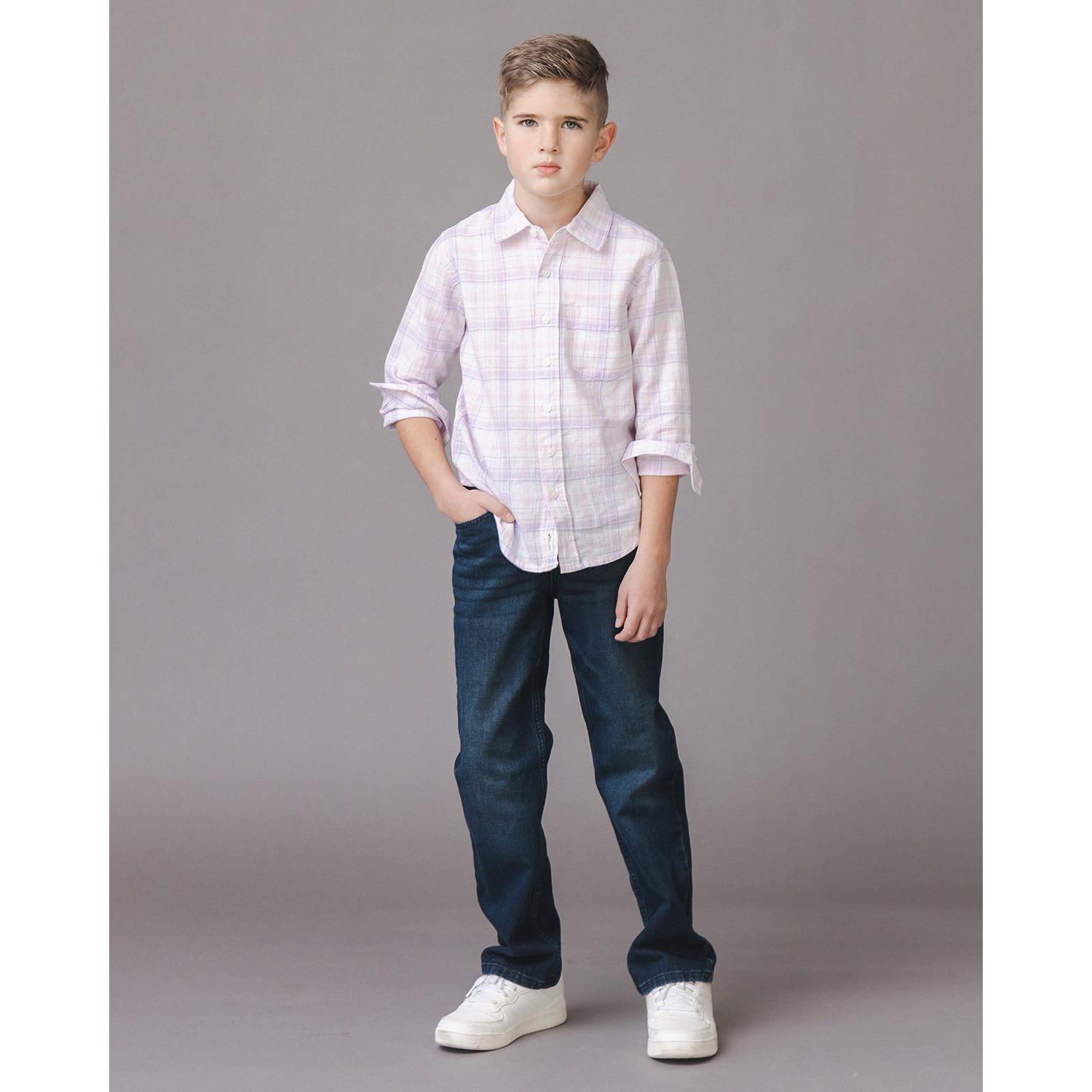 Big Boys Linen Long Sleeve Button Down Shirt