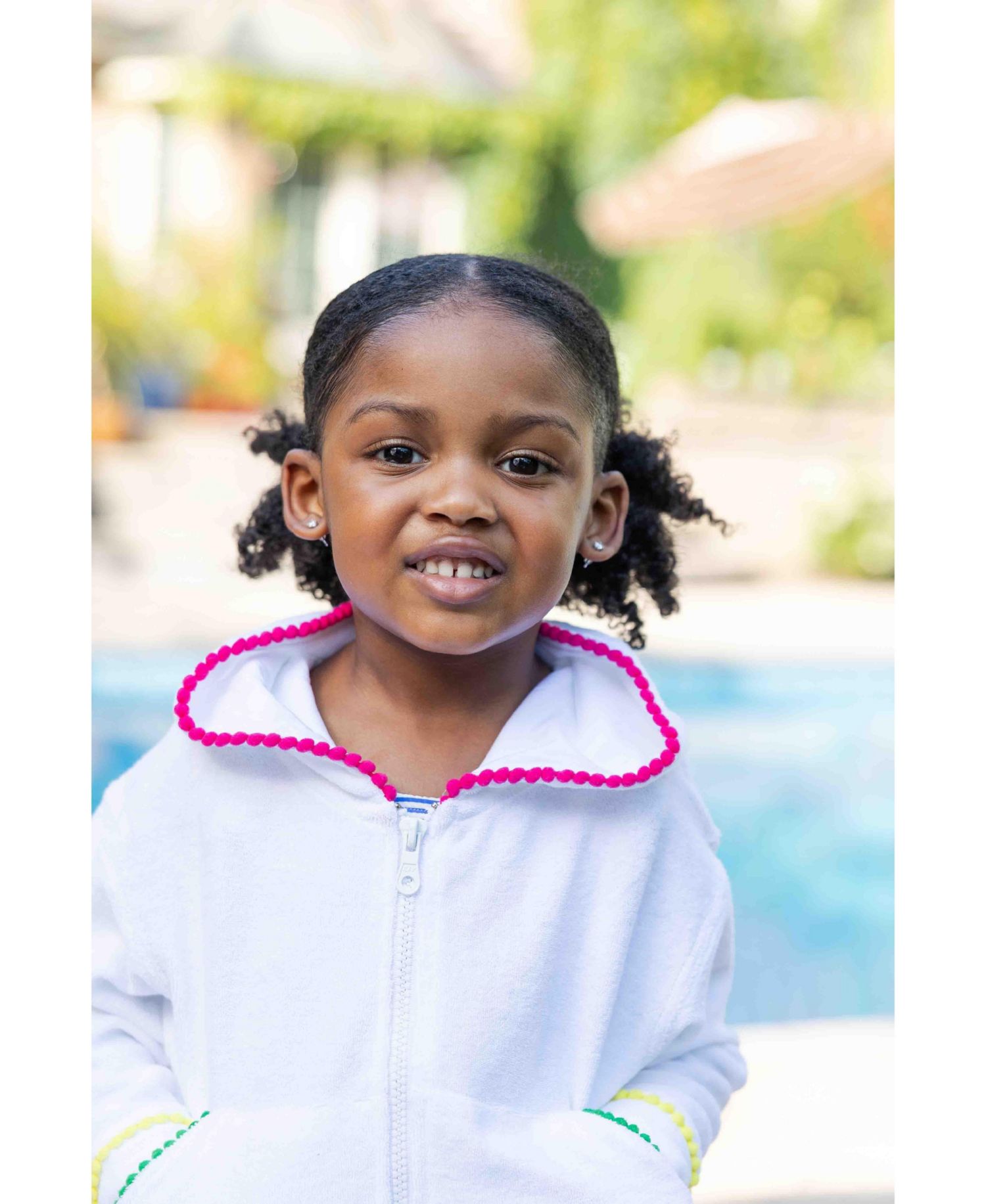 Little Girls Terry Hoodie with Pom