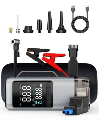 Portable 4-in-1 Car Jump Starter 1000A, 150 PSI Air Compressor, Handheld Vacuum, LED Emergency Light, Power Bank