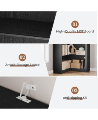 71.8" Corner Bookshelf, 5-Tier L-Shaped Farmhouse Bookcase with Thickened Shelves & Anti-Tip Kit