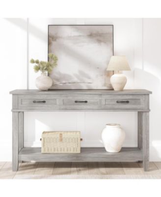 Farmhouse Entryway Table, 2 Tier Console Table with 3 Storage Drawers, 54" Wooden Sofa Table for Entryway Living Room