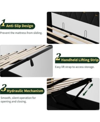 Full Lift-Up Storage Bed Frame, Velvet Wingback Headboard, Hydraulic Support