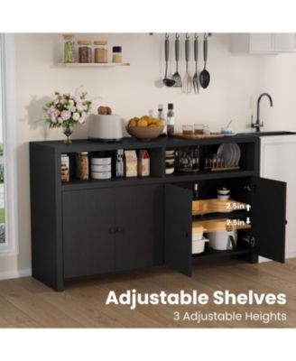 55" Farmhouse Buffet Sideboard Cabinet, Large Wood Storage with 4 Doors & Adjustable Shelves, Coffee Bar for Kitchen, Dining Room, Living Room