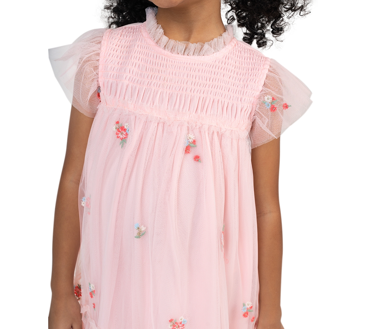 Rare Editions Girls' 2T-6X Embroidered Flutter Sleeve Dress