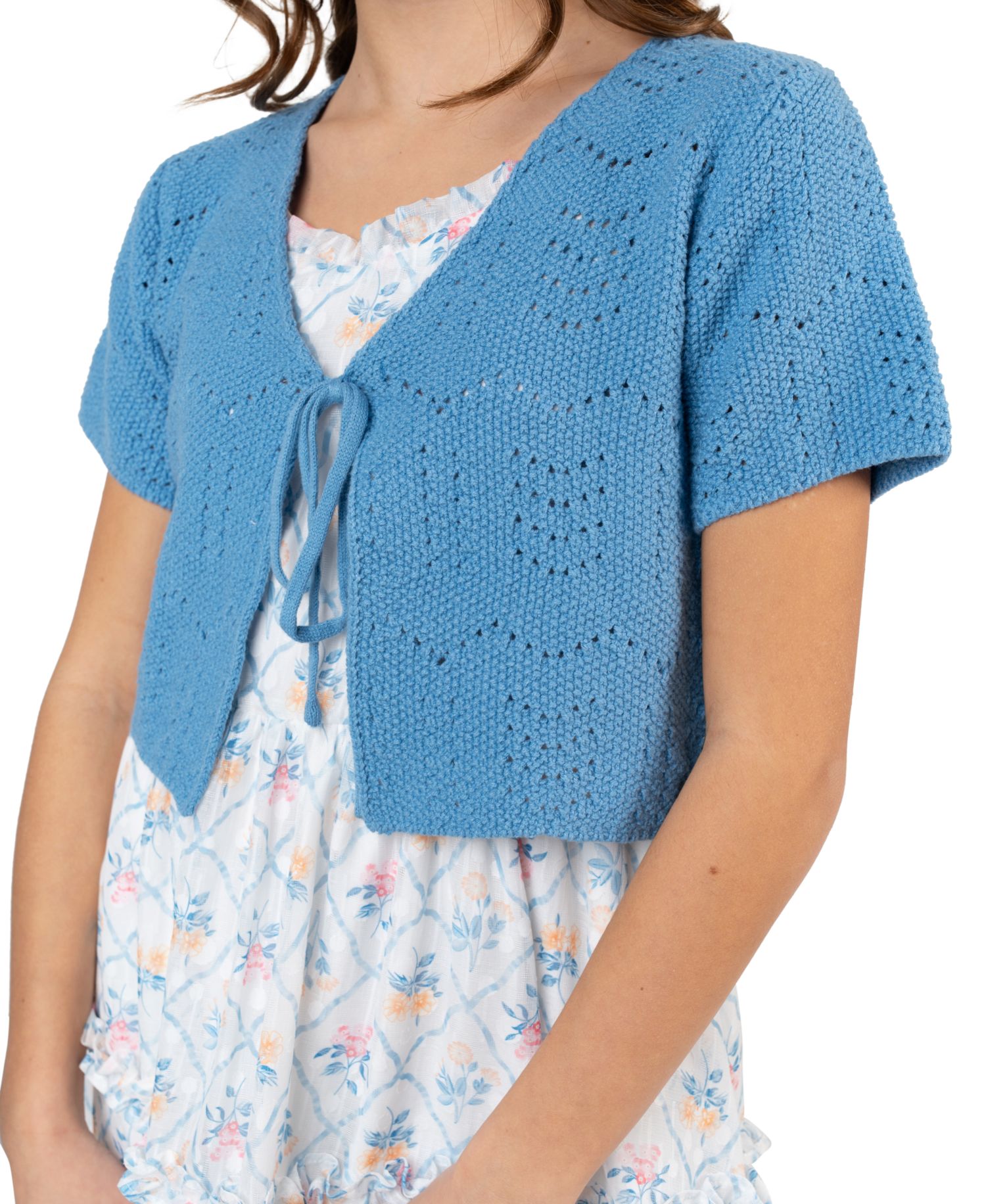 Girls' 7-16 Short-Sleeve Cardigan and Dress, 2-Piece Set