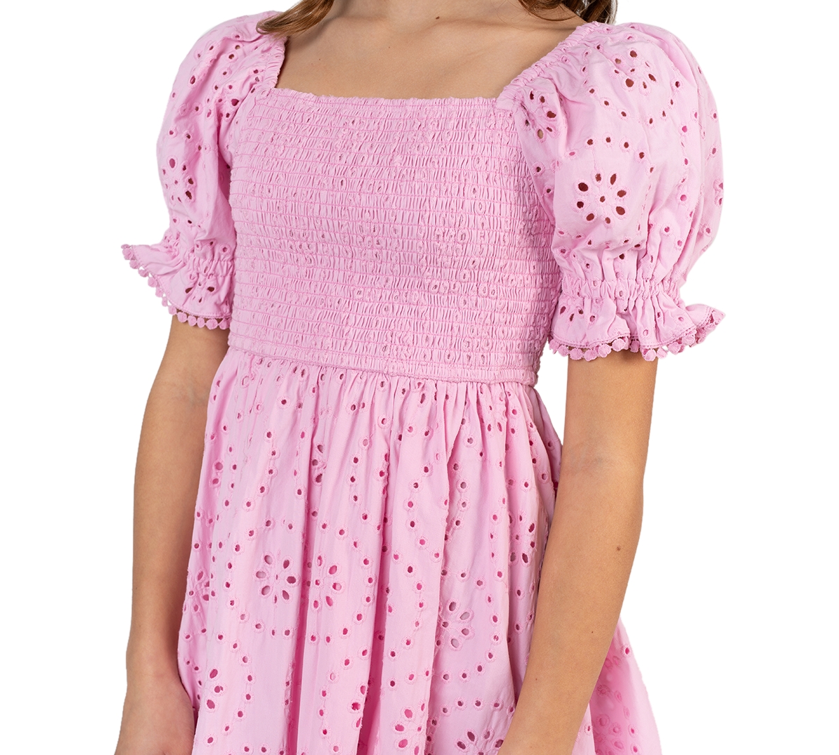 Rare Editions Girls' 7-16 Smocked Eyelet Square Neck Dress